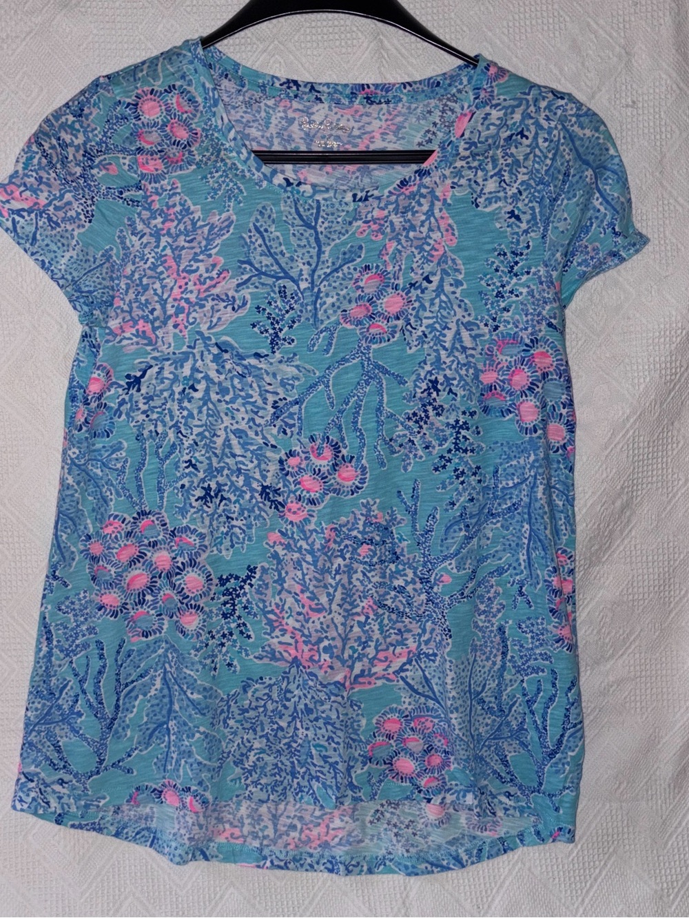Lilly Pulitzer Seafoam Blue Floral Coral Print Short Sleeve Top